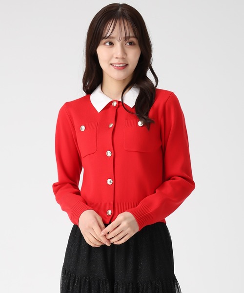 31 Sons de mode（トランテアン　ソン　ドゥ　モード）の「2025秋冬新作 襟付きポケットカーディガン（カーディガン/ボレロ・レディース・ブラック/レッド/ホワイト/グレー・ﾌﾘ-）」の8枚目の写真