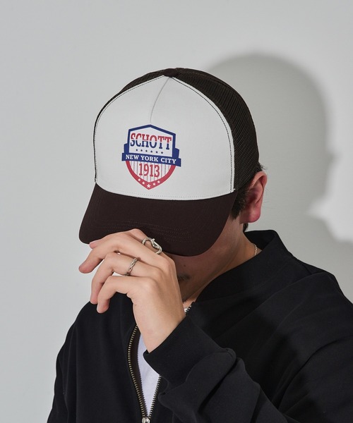 schott(ショット)の「【SCHOTT】ショット MESH CAP メッシュキャップ ヴィンテージUSAロゴ アメリカンテイスト SC147 CBS(キャップ・メンズ・ブラック/ホワイト/ブラウン・FREE)」の3枚目の写真