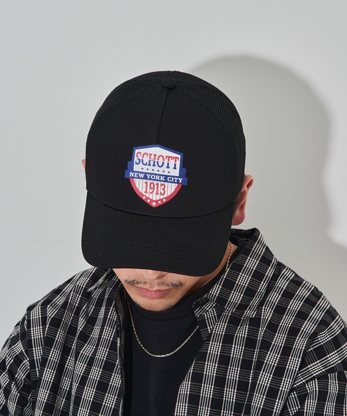 schott(ショット)の「【SCHOTT】ショット MESH CAP メッシュキャップ ヴィンテージUSAロゴ アメリカンテイスト SC147 CBS(キャップ・メンズ・ブラック/ホワイト/ブラウン・FREE)」の4枚目の写真