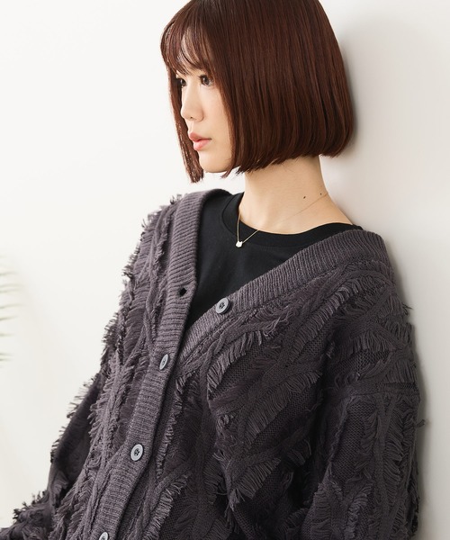 fort point（フォーポイント）の「【C-FORT POINT/フォートポイント】フリンジニットカーディガン（カーディガン/ボレロ・レディース・ダークブラウン/アイボリー/マスタード/チャコールグレー・FREE）」の3枚目の写真