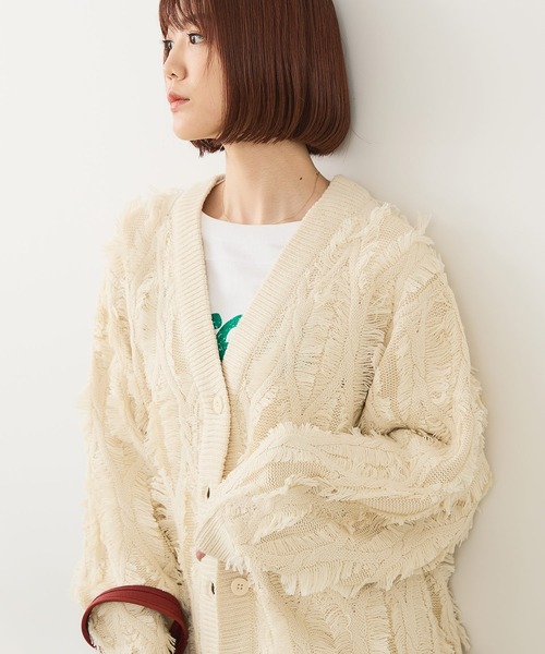 fort point（フォーポイント）の「【C-FORT POINT/フォートポイント】フリンジニットカーディガン（カーディガン/ボレロ・レディース・ダークブラウン/アイボリー/マスタード/チャコールグレー・FREE）」の2枚目の写真