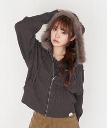 RAY CASSIN | ファー付ケーブル胸刺繍パーカー(パーカー)