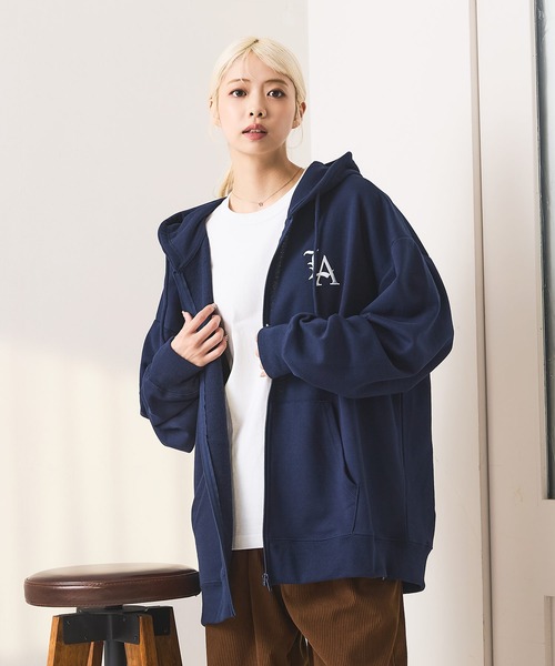 セール】【SAVIER：サビアー】LA ロゴ刺繍 ショート丈 フルジップ