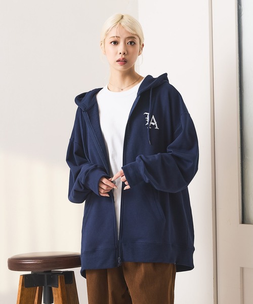 セール】【SAVIER：サビアー】LA ロゴ刺繍 ショート丈 フルジップ