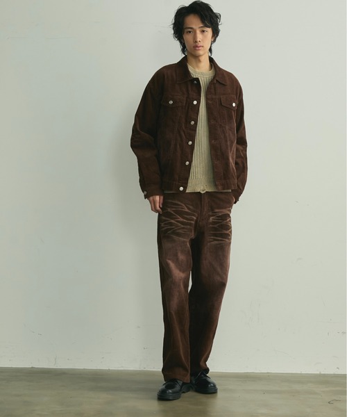 BLANK HOTEL（ブランクホテル）の「Blasted Corduroy Trucker Jacket / ブラスト加工コーデュロイトラッカージャケット【セットアップ対応可能】（ブルゾン・メンズ・ブラウン/ターコイズブルー/ブラック・L/M/S）」の12枚目の写真