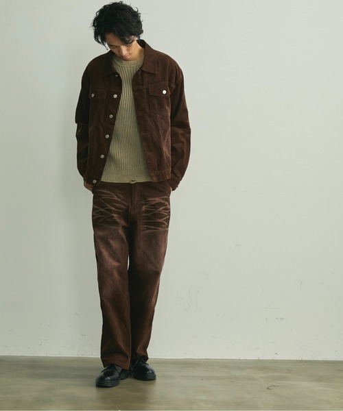 BLANK HOTEL（ブランクホテル）の「Blasted Corduroy Trucker Jacket / ブラスト加工コーデュロイトラッカージャケット【セットアップ対応可能】（ブルゾン・メンズ・ブラウン/ターコイズブルー/ブラック・L/M/S）」の9枚目の写真
