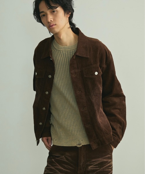 BLANK HOTEL（ブランクホテル）の「Blasted Corduroy Trucker Jacket / ブラスト加工コーデュロイトラッカージャケット【セットアップ対応可能】（ブルゾン・メンズ・ブラウン/ターコイズブルー/ブラック・L/M/S）」の5枚目の写真
