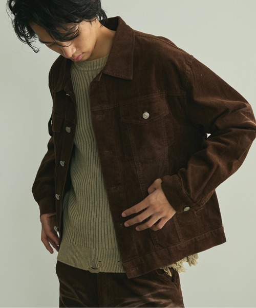 BLANK HOTEL（ブランクホテル）の「Blasted Corduroy Trucker Jacket / ブラスト加工コーデュロイトラッカージャケット【セットアップ対応可能】（ブルゾン・メンズ・ブラウン/ターコイズブルー/ブラック・L/M/S）」の4枚目の写真