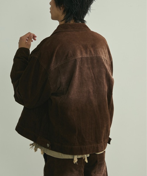 BLANK HOTEL（ブランクホテル）の「Blasted Corduroy Trucker Jacket / ブラスト加工コーデュロイトラッカージャケット【セットアップ対応可能】（ブルゾン・メンズ・ブラウン/ターコイズブルー/ブラック・L/M/S）」の7枚目の写真