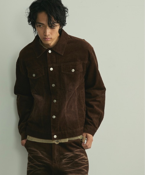 BLANK HOTEL（ブランクホテル）の「Blasted Corduroy Trucker Jacket / ブラスト加工コーデュロイトラッカージャケット【セットアップ対応可能】（ブルゾン・メンズ・ブラウン/ターコイズブルー/ブラック・L/M/S）」の16枚目の写真