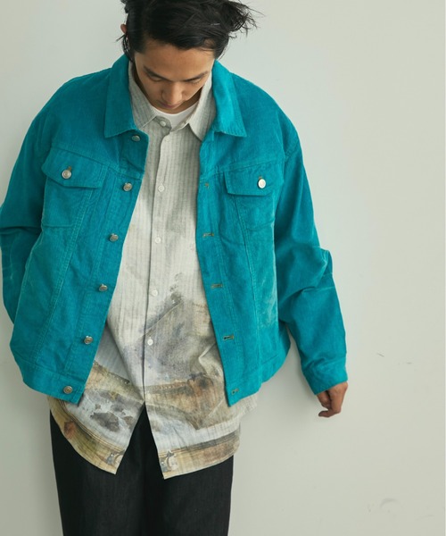 BLANK HOTEL（ブランクホテル）の「Blasted Corduroy Trucker Jacket / ブラスト加工コーデュロイトラッカージャケット【セットアップ対応可能】（ブルゾン・メンズ・ブラウン/ターコイズブルー/ブラック・L/M/S）」の19枚目の写真
