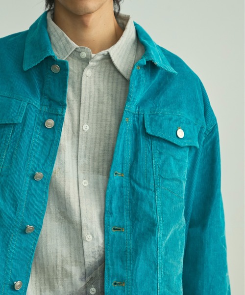 BLANK HOTEL（ブランクホテル）の「Blasted Corduroy Trucker Jacket / ブラスト加工コーデュロイトラッカージャケット【セットアップ対応可能】（ブルゾン・メンズ・ブラウン/ターコイズブルー/ブラック・L/M/S）」の21枚目の写真