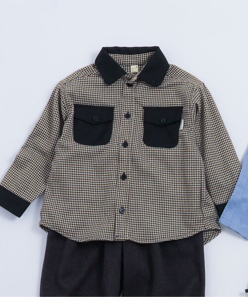 apres les cours（アプレレクール）の「【リンク】チェックリンクシャツ（シャツ/ブラウス・キッズ・ブラック/ベージュ・110/120/130/80/90/100）」の2枚目の写真