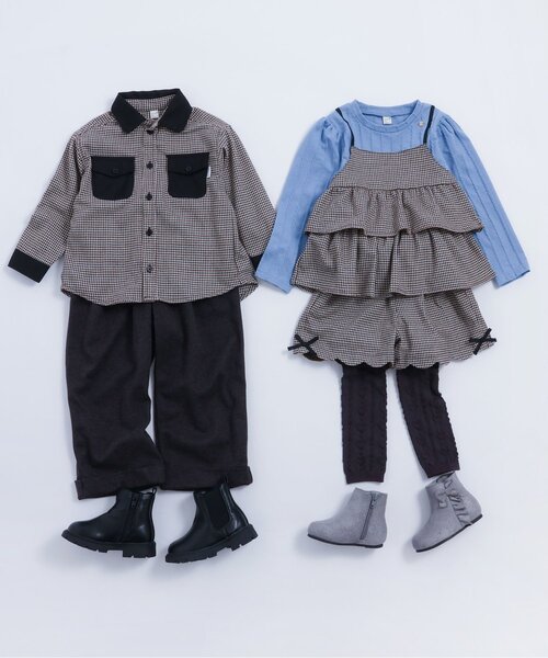 apres les cours（アプレレクール）の「【リンク】チェックリンクシャツ（シャツ/ブラウス・キッズ・ブラック/ベージュ・110/120/130/80/90/100）」の8枚目の写真