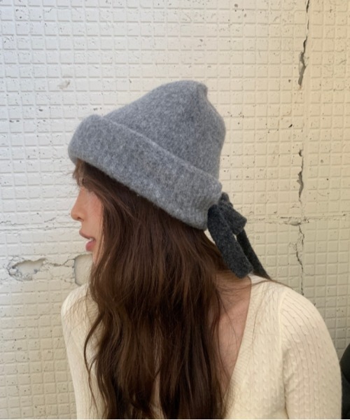 Vipoa(ヴィポア)の「バックリボンニット帽(ニットキャップ/ビーニー・レディース・ホワイト/ブラウン/レッド/ベージュ/イエロー/ブラック/グレー/ブルー・FREE)」の3枚目の写真