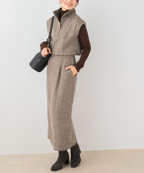 F by ROSSO(エフバイロッソ)の「F by ROSSO ツイードハーフZIPプルオーバー+スカート(セットアップ・レディース・ブラック/ベージュ・38/36)」の3枚目の写真