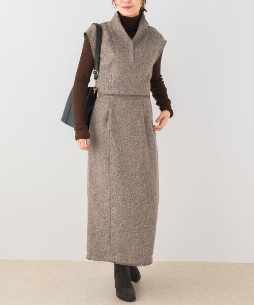 F by ROSSO(エフバイロッソ)の「F by ROSSO ツイードハーフZIPプルオーバー+スカート(セットアップ・レディース・ブラック/ベージュ・38/36)」の4枚目の写真