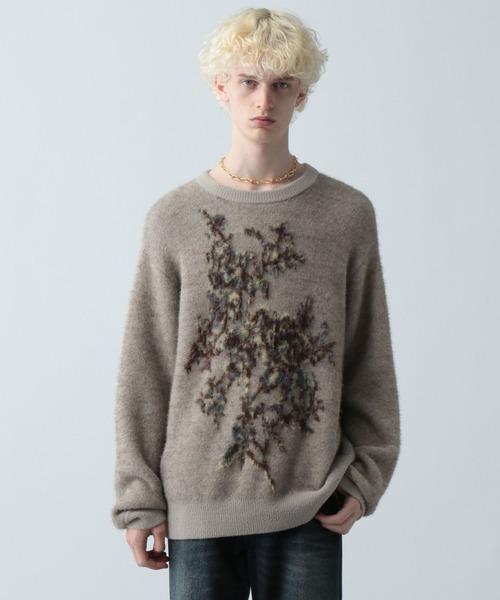 HARE（ハレ）の「フラワーモチーフメランジニット(HARE)（ニット/セーター・メンズ・ブラック/ベージュ/レッド・FREE）」の2枚目の写真