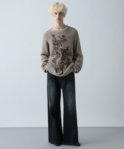 HARE（ハレ）の「フラワーモチーフメランジニット(HARE)（ニット/セーター・メンズ・ブラック/ベージュ/レッド・FREE）」の11枚目の写真