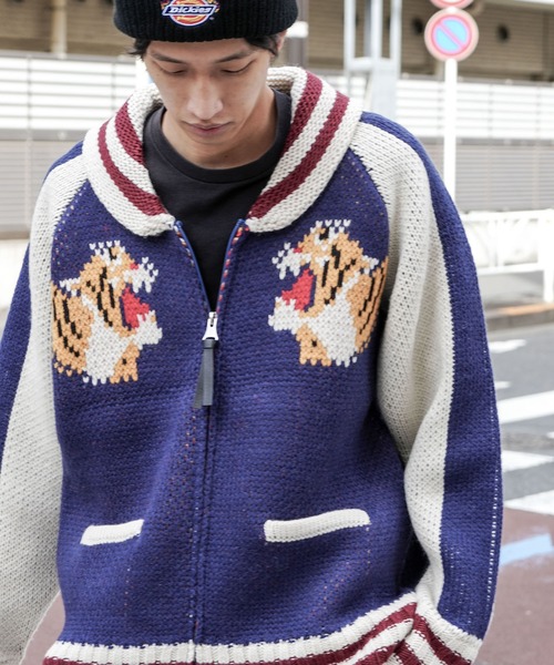 美品！HOUSTON（ヒューストン）カウチン ニット セーター 虎／カーディガン HOUSTON（ヒューストン） カーディガン COWICHAN SWEATER TIGER 手編み