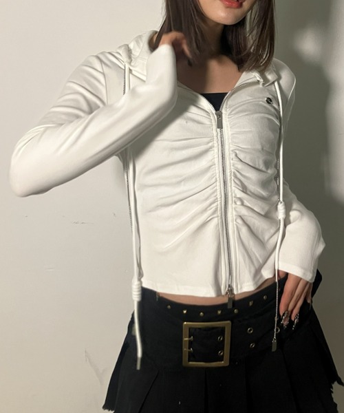 .KOM（ドットコム）の「『.KOM/ドットケーオーエム』Center Ruched Zip-Up Hoodie / センタールーシュジップアップフーディー（その他トップス・レディース・ブラック/アイボリー・FREE）」の11枚目の写真