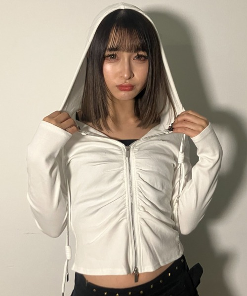 KOM/ドットケーオーエム』Center Ruched Zip-Up Hoodie / センター