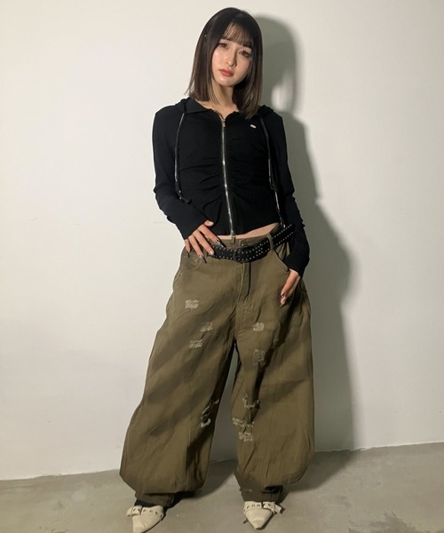 KOM/ドットケーオーエム』Center Ruched Zip-Up Hoodie / センター