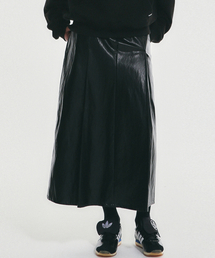 NICK&NICOLE | LONG LEATHER PLEATS SKIRT_BLACK(スカート)
