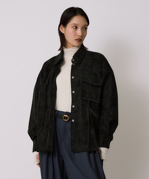UNITED TOKYO（ユナイテッドトウキョウ）の「【残りわずか！】Oversized Suede Shirt｜ヴィーガンレザー/羽織/アウター/スエード/シャツジャケット/軽量/春服（シャツ/ブラウス・レディース・ブラウン/ブラック・FREE）」の17枚目の写真