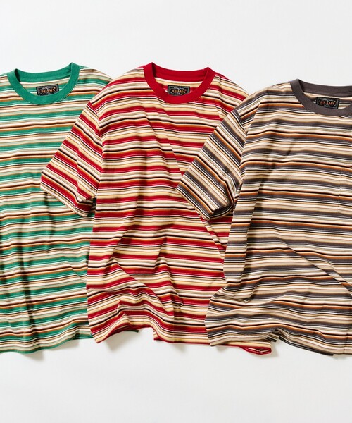 BEAMS PLUS(ビームスプラス)の「Pocket Tee Multi Stripe Tee(Tシャツ/カットソー・メンズ・レッド/グレー/グリーン・SMALL/XX-LARGE/X-LARGE/LARGE/MEDIUM)」の4枚目の写真