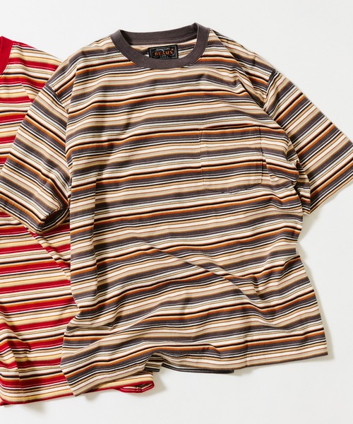 BEAMS PLUS(ビームスプラス)の「Pocket Tee Multi Stripe Tee(Tシャツ/カットソー・メンズ・レッド/グレー/グリーン・SMALL/XX-LARGE/X-LARGE/LARGE/MEDIUM)」の1枚目の写真