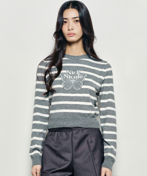 NICK&NICOLE(ニックアンドニコール)の「MINI BUTTERFLY SIGNATURE STRIPE KNIT_GRAY(ニット/セーター・レディース・その他・FREE)」の3枚目の写真
