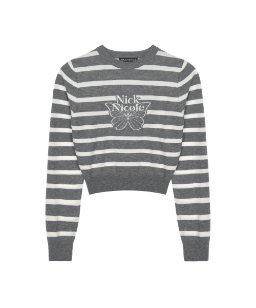 NICK&NICOLE(ニックアンドニコール)の「MINI BUTTERFLY SIGNATURE STRIPE KNIT_GRAY(ニット/セーター・レディース・その他・FREE)」の5枚目の写真