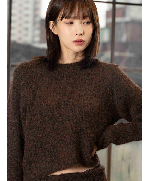 セール】ソフトテクスチャーニットラップスカートセット[ブラウン