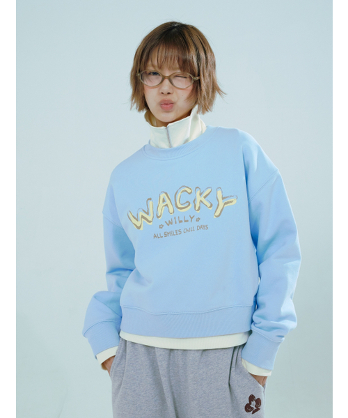 Wacky WiLLy(ワッキーウィリー)の「ウィメンズタイポグラフィッククロップスウェットスカイブルー(スウェット・レディース・その他・SMALL/MEDIUM)」の1枚目の写真