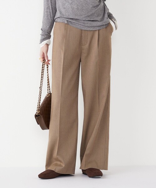 SHIPS Colors（シップス カラーズ）の「SHIPS Colors:〈洗濯機可能〉裏起毛 チェック ワイド パンツ（その他パンツ・レディース・ベージュ/ブラウン/ライトブルー・SMALL/MEDIUM）」の3枚目の写真