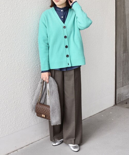 SHIPS Colors（シップス カラーズ）の「SHIPS Colors:〈洗濯機可能〉裏起毛 チェック ワイド パンツ（その他パンツ・レディース・ベージュ/ブラウン/ライトブルー・SMALL/MEDIUM）」の4枚目の写真