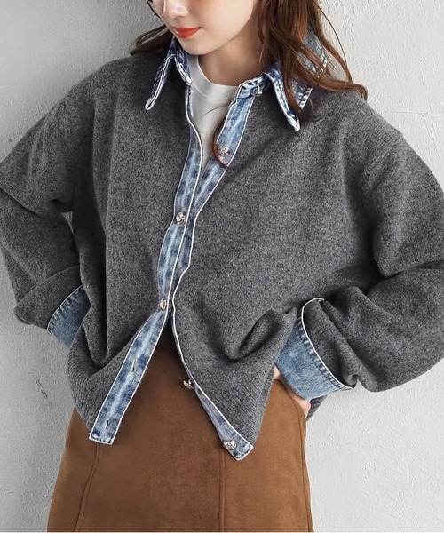 tiptop（ティップトップ）の「デニムドッキングカーディガン（カーディガン/ボレロ・レディース・オートミール/ネイビー/ブラウン/チャコールグレー・FREE）」の2枚目の写真