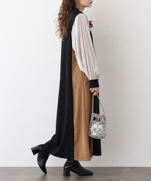 Anna Nicola(アンナニコラ)の「Anna Nicola 配色切替ワンピース(ワンピース・レディース・チャコールグレー/ブラック/モカ・38)」の7枚目の写真