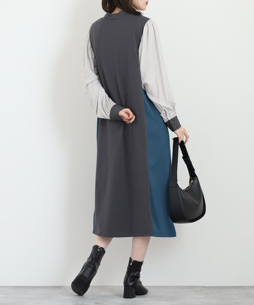 Anna Nicola(アンナニコラ)の「Anna Nicola 配色切替ワンピース(ワンピース・レディース・チャコールグレー/ブラック/モカ・38)」の10枚目の写真