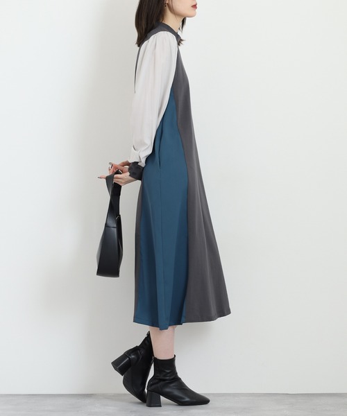 Anna Nicola(アンナニコラ)の「Anna Nicola 配色切替ワンピース(ワンピース・レディース・チャコールグレー/ブラック/モカ・38)」の11枚目の写真