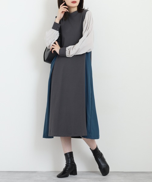 Anna Nicola(アンナニコラ)の「Anna Nicola 配色切替ワンピース(ワンピース・レディース・チャコールグレー/ブラック/モカ・38)」の12枚目の写真