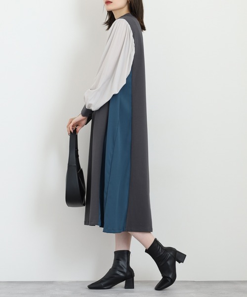Anna Nicola(アンナニコラ)の「Anna Nicola 配色切替ワンピース(ワンピース・レディース・チャコールグレー/ブラック/モカ・38)」の9枚目の写真