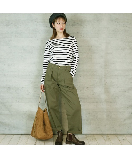 aity（アイティ）の「ツイルタックワイドパンツ チノパンツ ストレッチ 無地（チノパンツ・レディース・ブラック/カーキ/ベージュ・M/L/LL/3L/4L）」の11枚目の写真