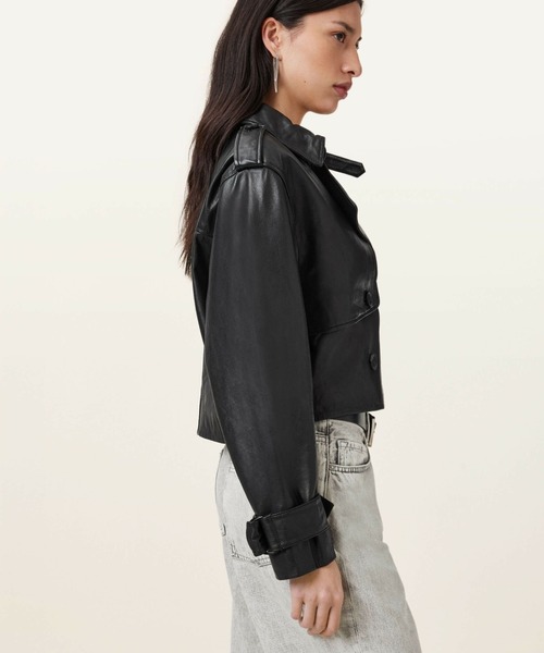 ALLSAINTS（オールセインツ）の「ALLSAINTS HENDRY CROP TRENCH（ライダースジャケット・レディース・ブラック・X-SMALL/SMALL）」の6枚目の写真