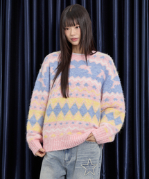 ドルフィンヘアリーグラフィックニットピンク