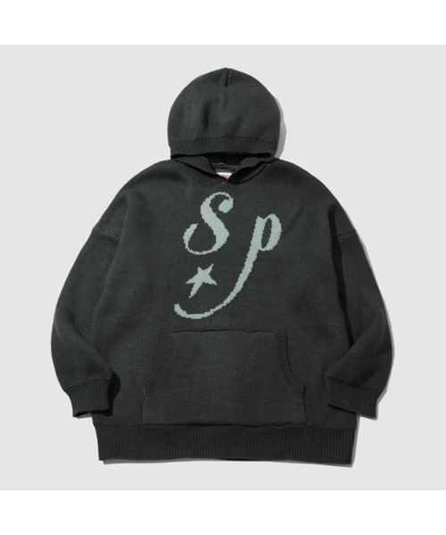 SOME PLACE(サムプレイス)の「カジュアルグラフィックユニセックスオーバーサイズソフトフードニットTシャツ _ 3COLOR(ニット/セーター・レディース・ネイビー/チャコール/ブラウン・FREE)」の2枚目の写真