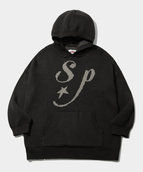 SOME PLACE(サムプレイス)の「カジュアルグラフィックユニセックスオーバーサイズソフトフードニットTシャツ _ 3COLOR(ニット/セーター・レディース・ネイビー/チャコール/ブラウン・FREE)」の4枚目の写真