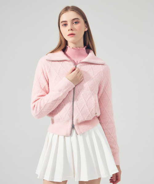 LORDLOAR(ロードロアル)の「ケーブル防風ジップアップニット PINK(ニット/セーター・レディース・その他・SMALL/MEDIUM)」の1枚目の写真