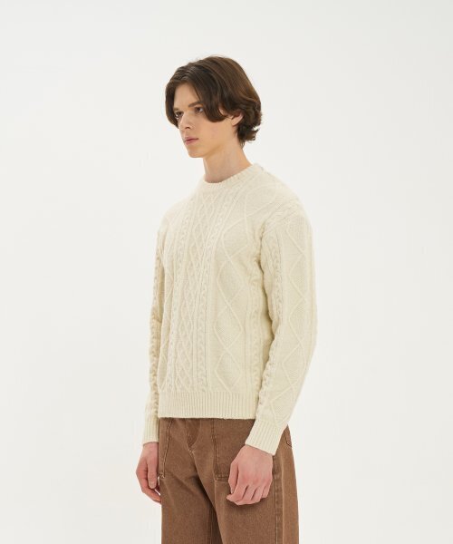 BLOND9(ブロンドナイン)の「ウールフィッシャーマンニットセーター_クリーム(ニット/セーター・メンズ・その他・LARGE/MEDIUM)」の2枚目の写真